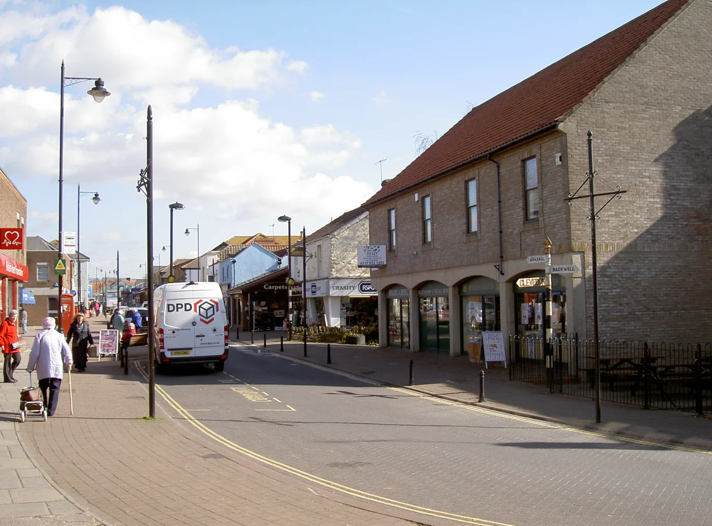 Shops on Nailsea High Street. The picture does not show the works.