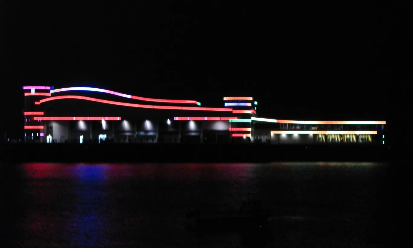 The Grand Pier lit up at night. It is themed for Halloween from Saturday 24 October to Sunday 1 November.